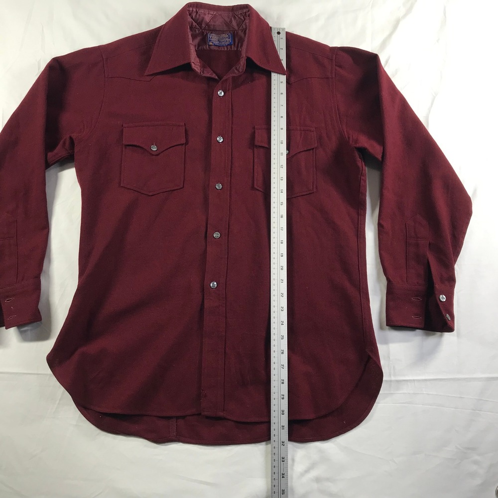 Pendleton Mens Large Burgundy Red Wool Western Pearl Snap Shirt Made in USA - Picture 2 of 9